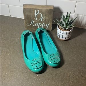 Tori Burch Flats size 6.5 Turquoise/Green patent